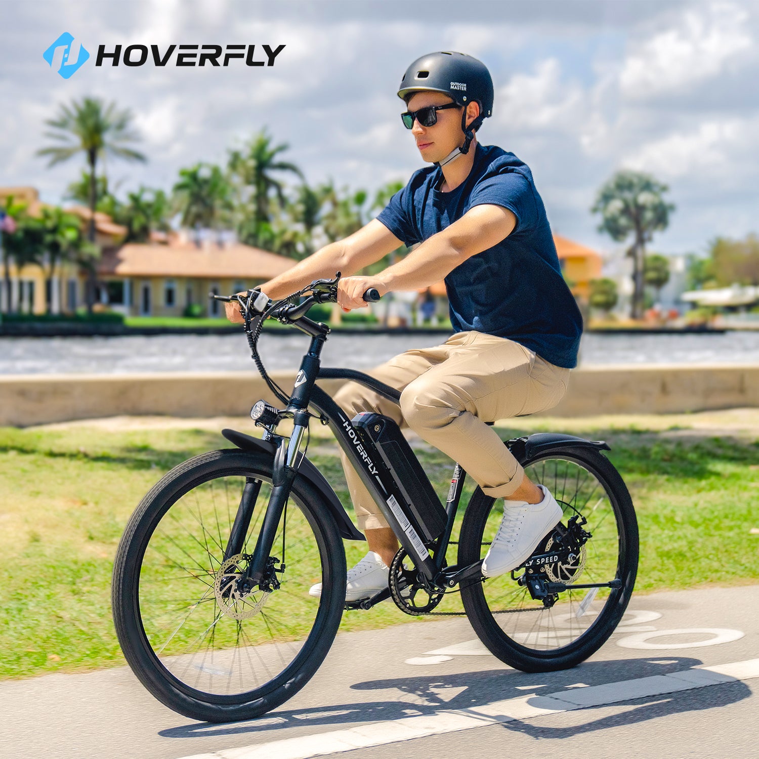 Hoverfly Ourea E-Bike Rider Cruising Effortlessly Through Urban Streets.