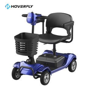Hoverfly T4 Electric Four-Wheel Mobility Scooter in Blue, Front View, Stylish Design with Comfortable Seat and Controls.