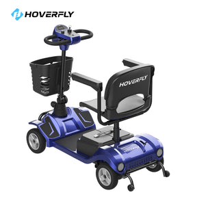 Rear View of the Blue Hoverfly T4 Mobility Scooter, Displaying Stability Features.